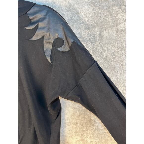 VTG Xabia Sweater 80s Medium Black Leather Shoulder Flames Whimsygoth Vampire - Picture 7 of 9